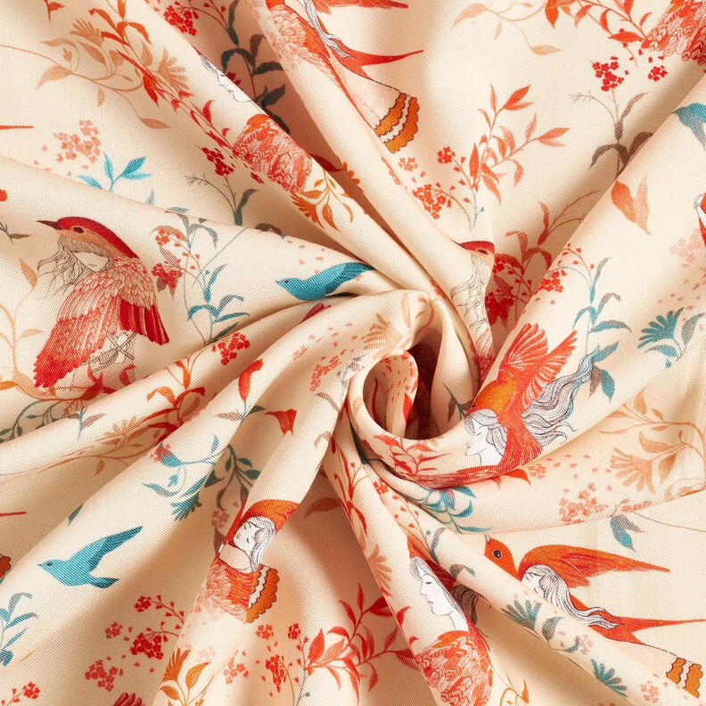 LENZING™ ECOVERO™ viscosestof Vogels en Feeën | Katia Fabrics – creme/vuurrood,  image number 3