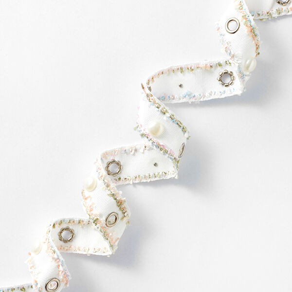 Webband Oogjes en parels Pastel [25 mm] – wit/roze,  image number 1