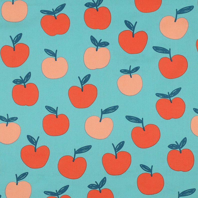 Katoenpopeline grote appels | Poppy Fabrics – aquablauw/zalm,  image number 1