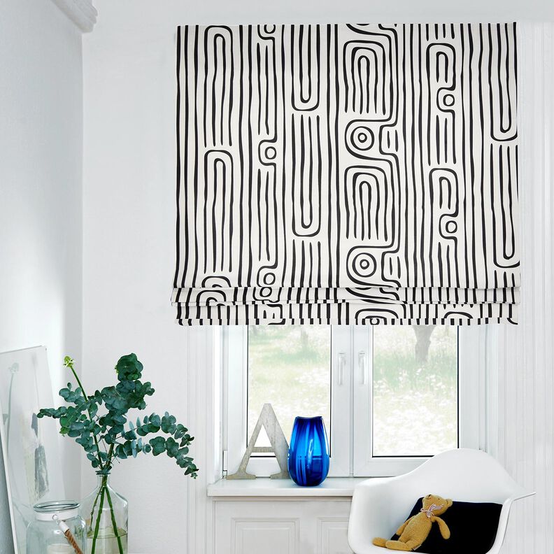Decostof Half panama abstract gestreept patroon – zwart/ivoor, image number 6