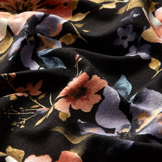 Viscosejersey weelderige herfstbloemen – zwart, 