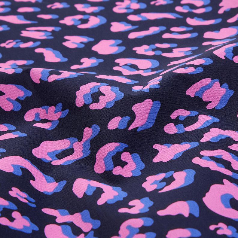 Gecoate katoen abstracte Leeuw | Poppy Fabrics – nachtblauw/pink, image number 2