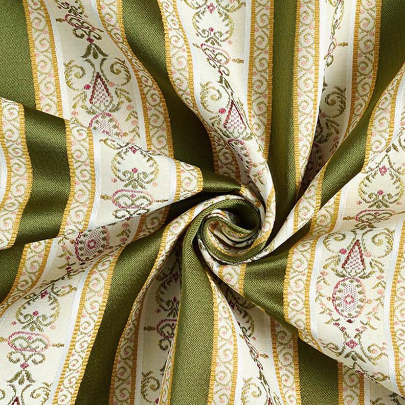 Meubelstof jacquard Biedermeier strepen – creme/olijf,  image number 4