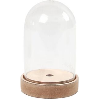 Kunststof glazen stolp met houten voet, 12,5 cm, 