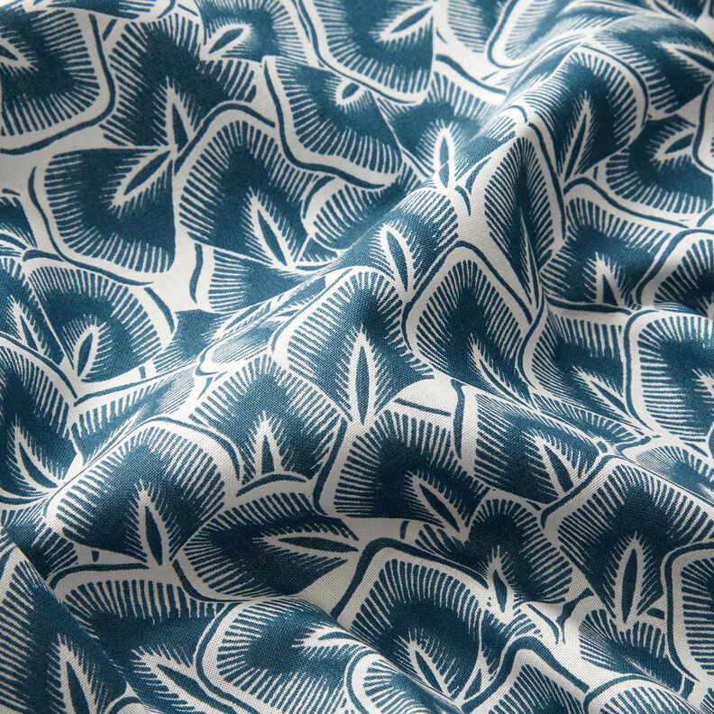 Katoenen stof Cretonne Abstracte bladeren – oceaanblauw/ivoor, image number 2