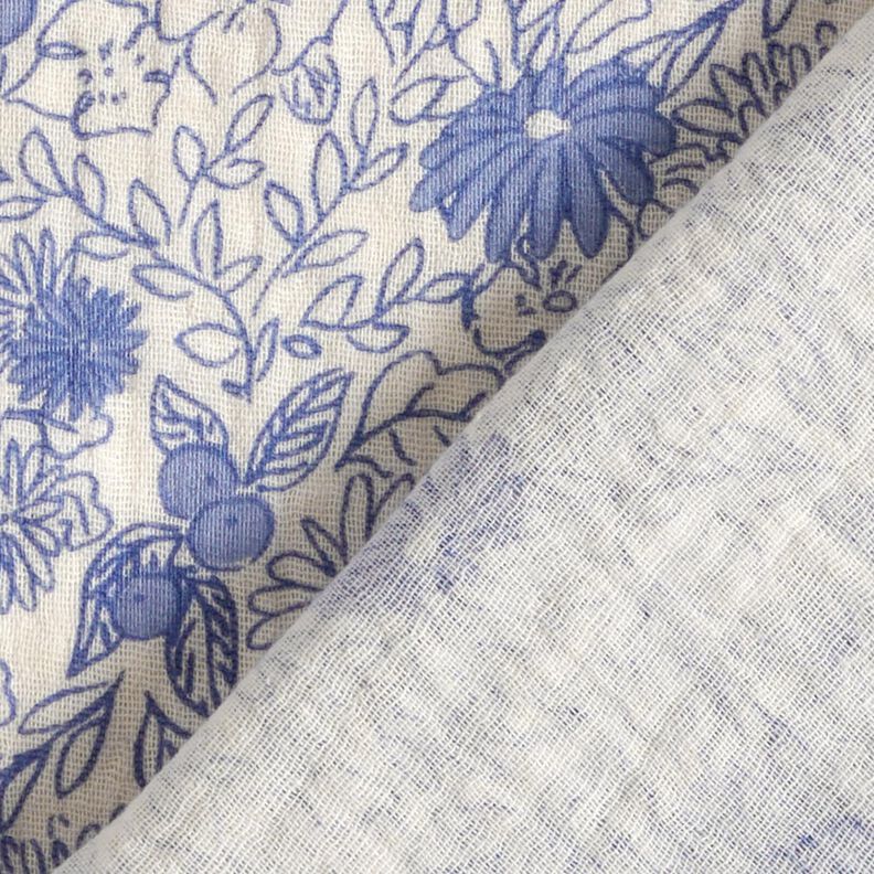 Mousseline/dubbel gehaakte stoffen blauwe bloemen – wit/stralend blauw,  image number 4