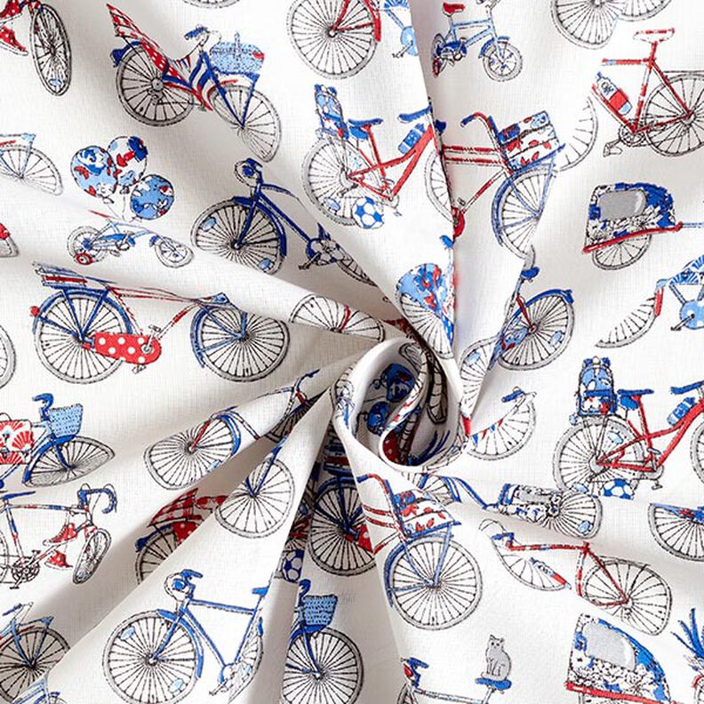 Katoenen stof Cretonne Retro fietsen – wit/blauw,  image number 3