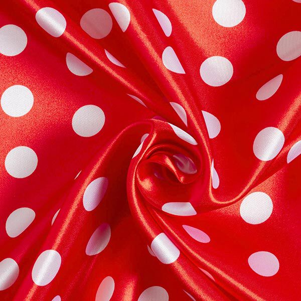 Polyestersatijn grote stippen – rood/wit, image number 3