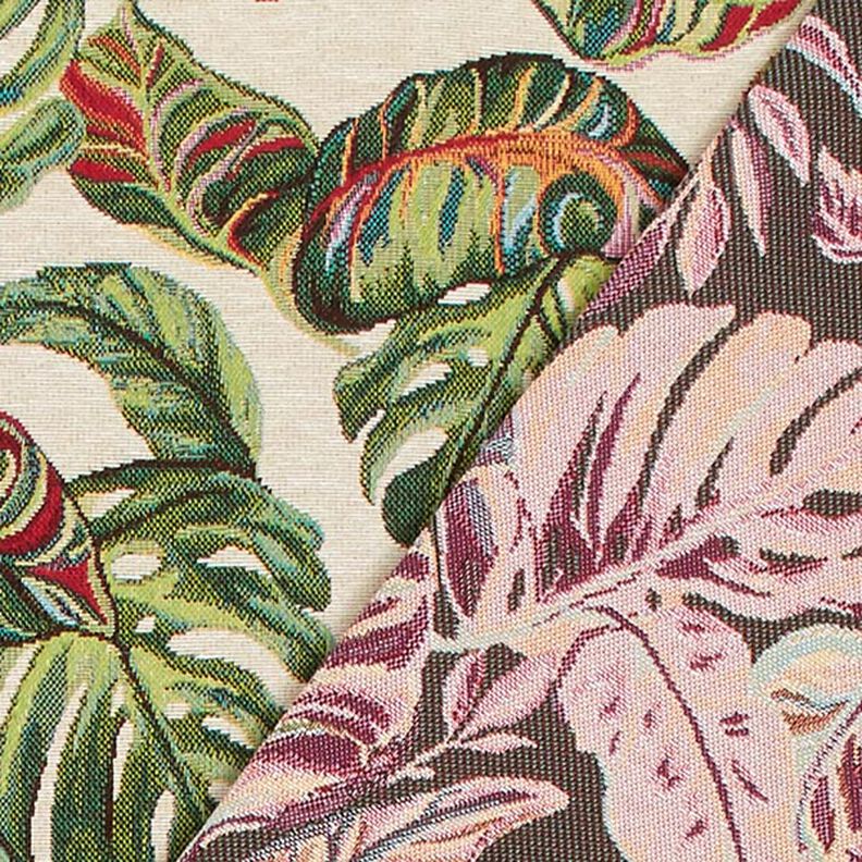 Jacquard gobelin Monstera palmen – groen/rood,  image number 4