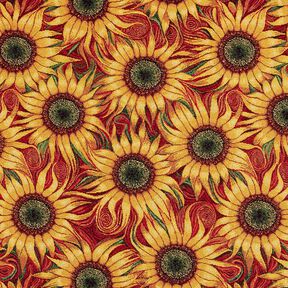 Decostof Gobelin Zonnebloemen – karmijnrood/zonnegeel, 