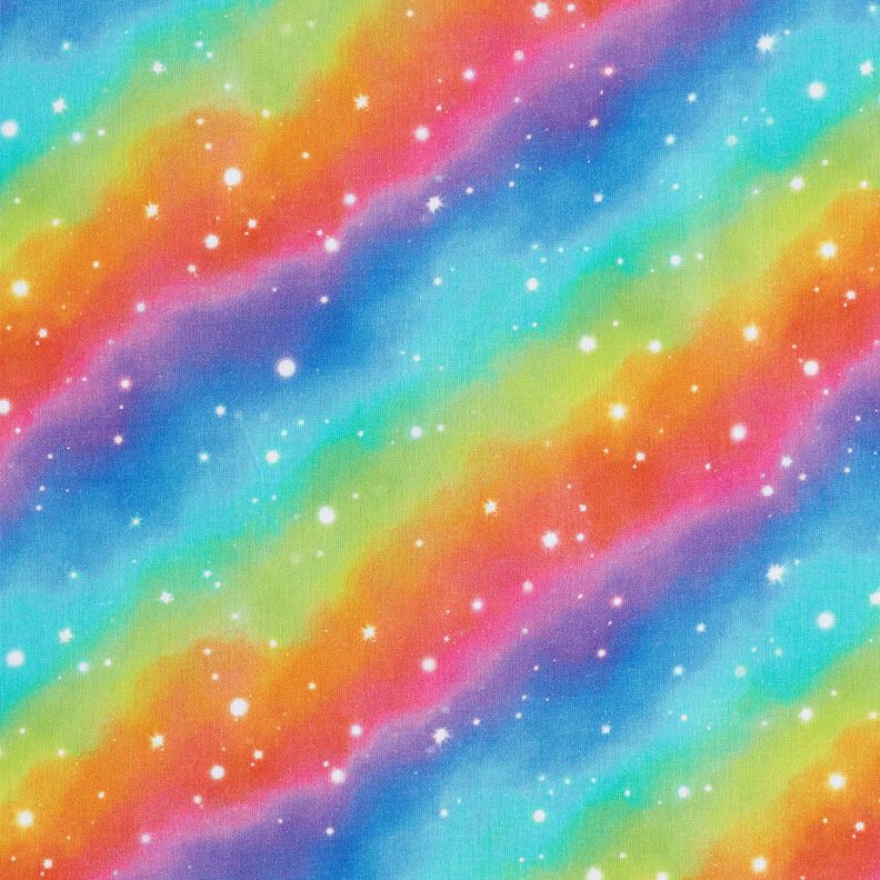 Katoenpopeline Regenboog sterrenstof Digitaal printen – koningsblauw/kleurenmix,  image number 1