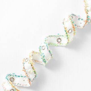 Webband Oogjes en parels [25 mm] – wit/neongroen, 