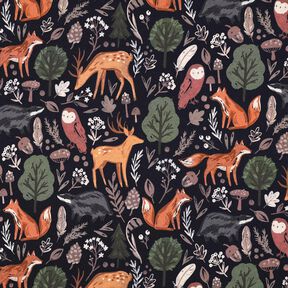 Sweatshirt geruwd Dieren in het bos Digitaal printen | Poppy Fabrics – nachtblauw, 