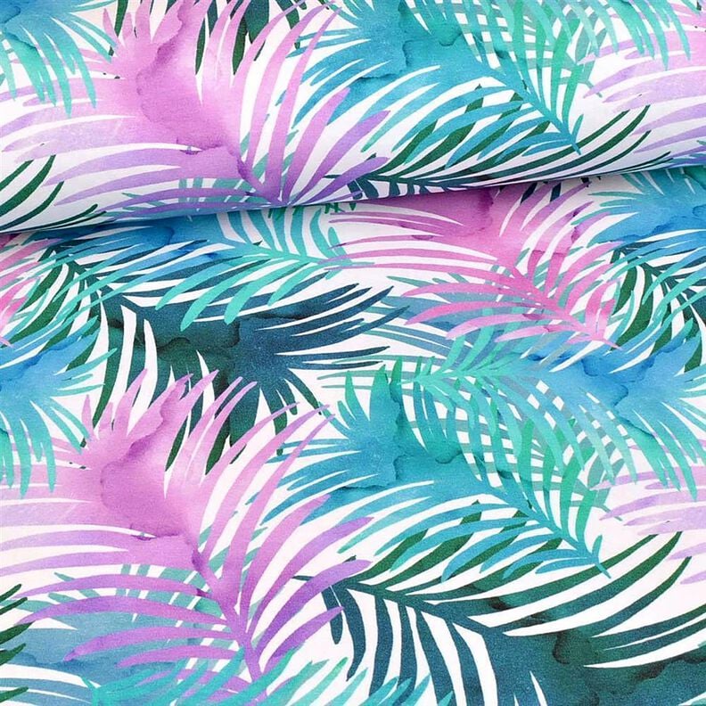 Katoenjersey Kleurrijke palmbladeren | Glitzerpüppi – wit,  image number 2