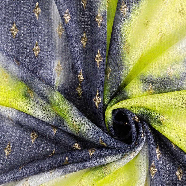 Gebreide kanten batik en gouden diamanten – marineblauw/neongeel,  image number 3