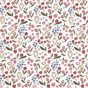 Katoenjersey Bloemenweide met appeltjes – ecru, 