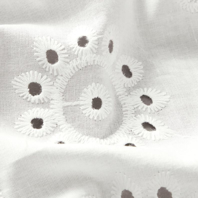 Katoenen stof met los borduursel met bloemen – wit,  image number 2