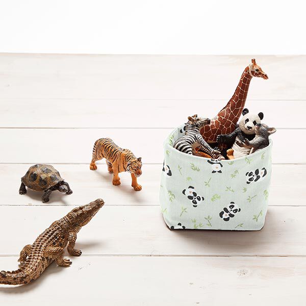Katoenen stof Cretonne knuffelige panda – groen,  image number 6