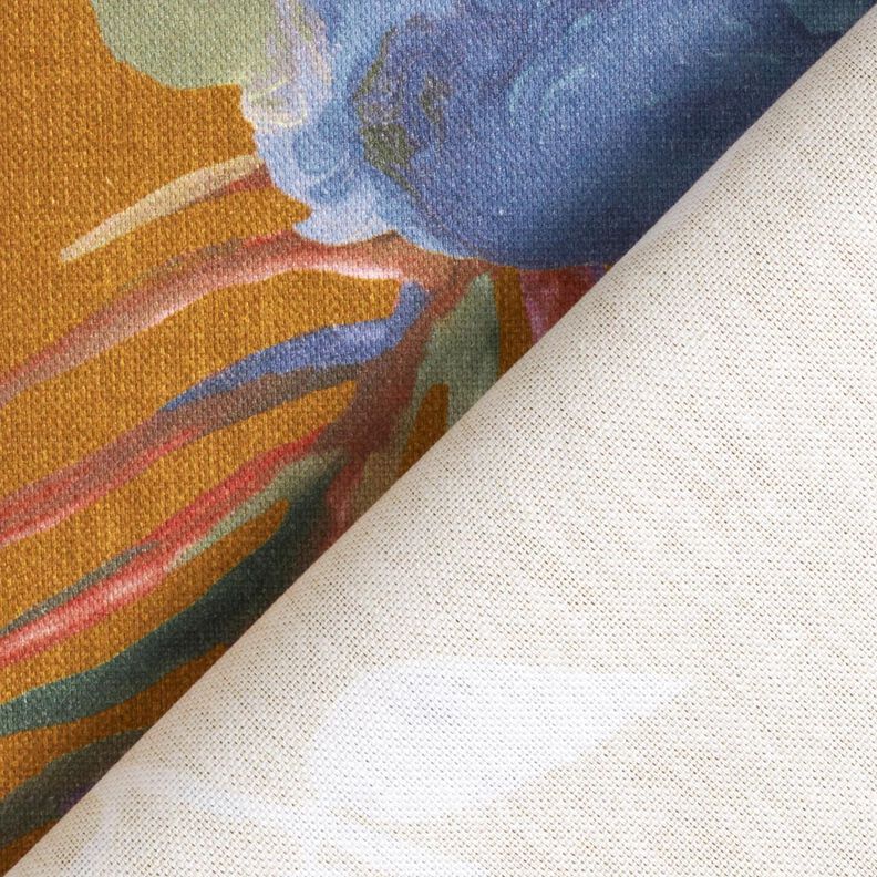 Decostof Half panama grote retrobloemen – karamel/licht kaki, image number 4