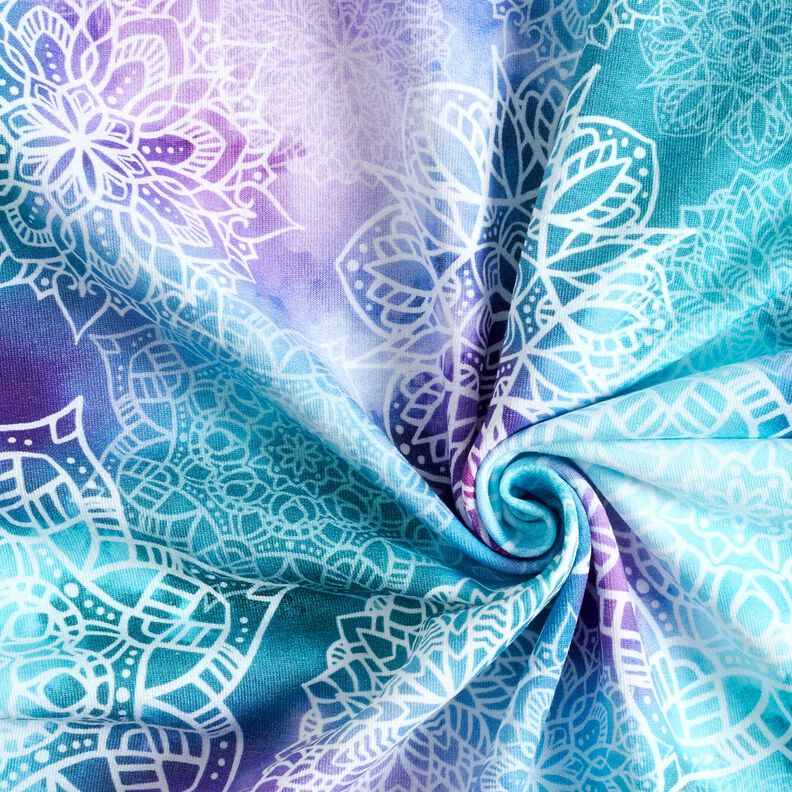 French Terry sommersweat Regenboogmandala's | Glitzerpüppi – licht petroleum/lavendel,  image number 3