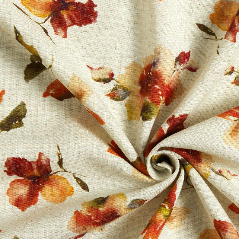Viscose-linnen-mix Aquarel bloemen – natuur/terracotta, image number 3
