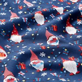 Katoenen stof Popeline Kerstkabouters – marineblauw/rood, 