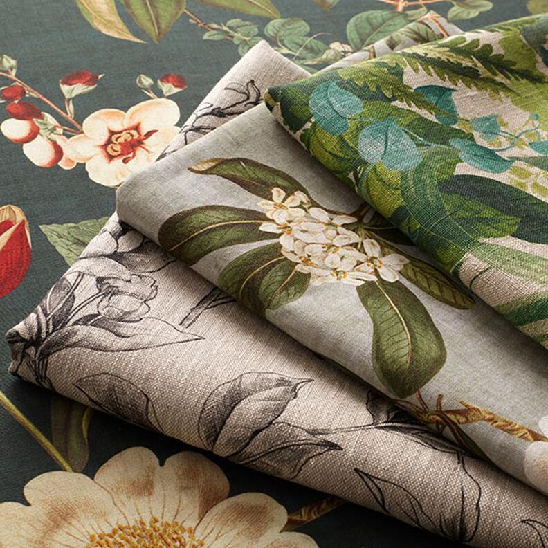 Decostof Canvas Nostalgische bloemen – donkergroen,  image number 5