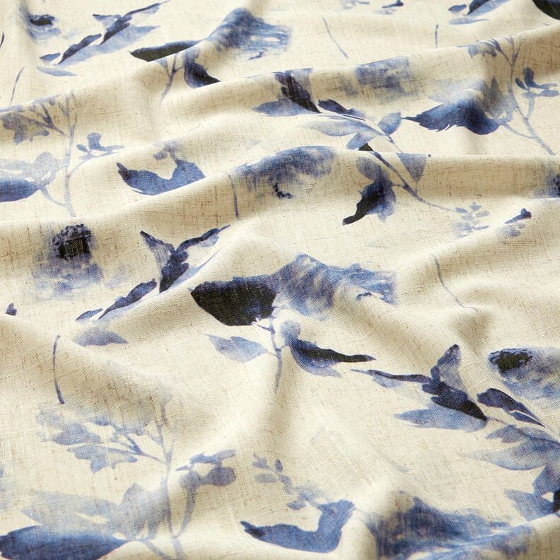 Viscose-linnen-mix Aquarelrozen – natuur/marineblauw,  image number 2