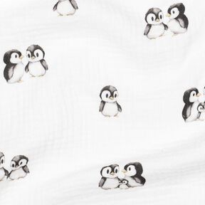 GOTS Mousseline/dubbel gehaakte stoffen Pinguïns Digitaal printen | Poppy Fabrics – ivoor/anthraciet, 