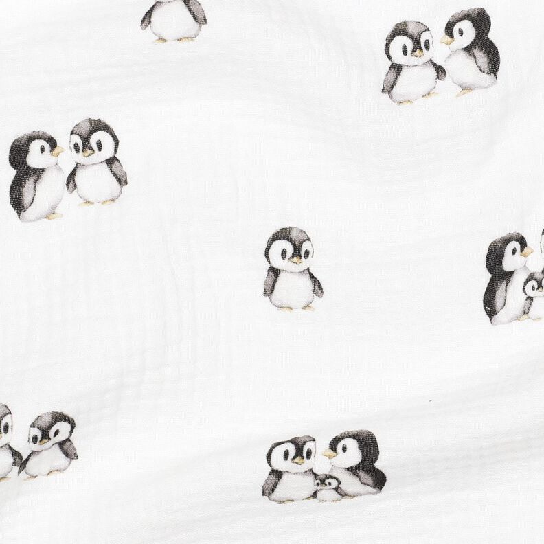 GOTS Mousseline/dubbel gehaakte stoffen Pinguïns Digitaal printen | Poppy Fabrics – ivoor/anthraciet,  image number 2