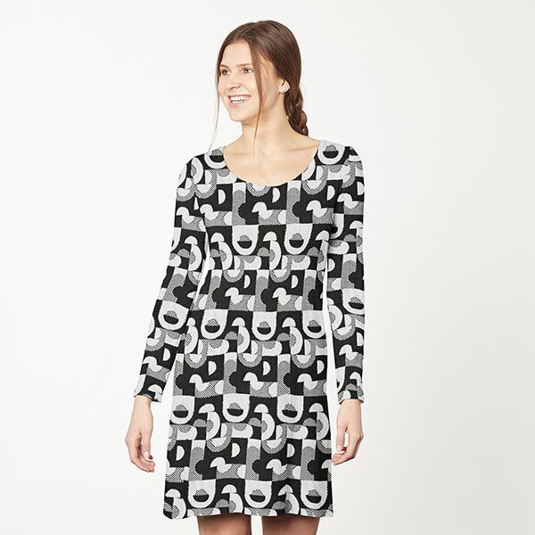 Jacquardjersey geometrische patronen en ruiten – zwart/wit, image number 5
