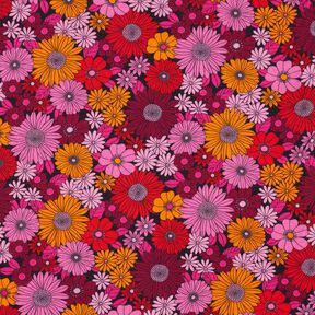 Viscosestof Zomerbloemen – vuurrood/zwart, 
