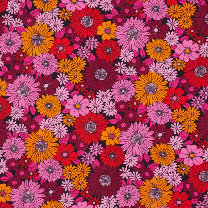 Viscosestof Zomerbloemen – vuurrood/zwart,  image number 1