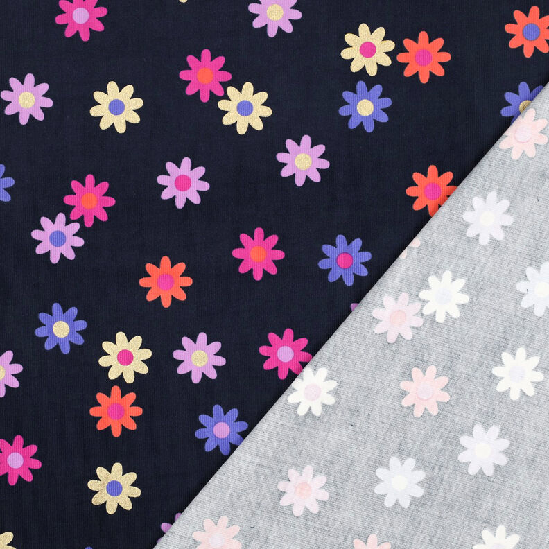 Babyrib Bloemen met glitterprint | Poppy Fabrics – marineblauw, image number 4