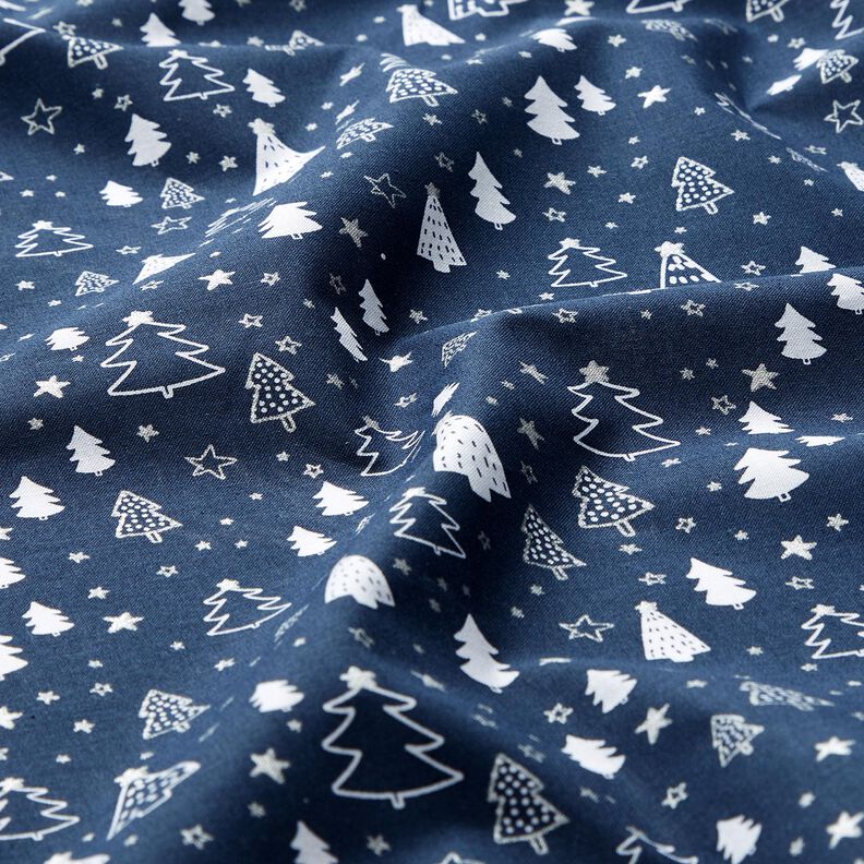 Katoenen stof Popeline kleine kerstbomen – marineblauw/wit,  image number 2