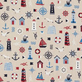 Decostof Half panama maritieme klassiekers – natuur/marineblauw, 