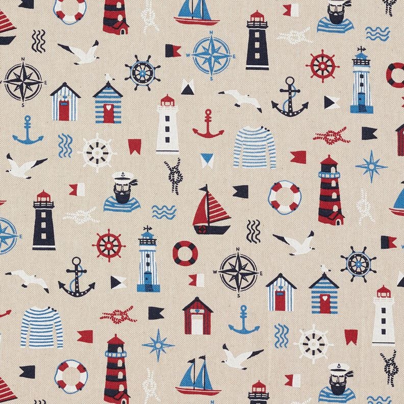 Decostof Half panama maritieme klassiekers – natuur/marineblauw, image number 1