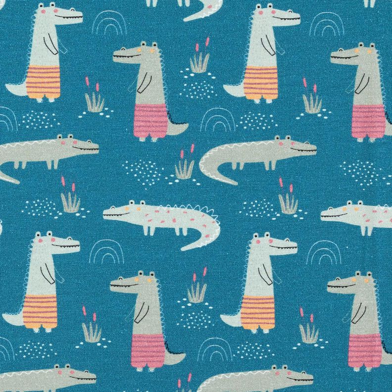 Katoenjersey vrolijke krokodillen – oceaanblauw,  image number 1