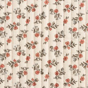 Mousseline Doorgestikte stof romantische bloemen – ecru/licht bessen, 