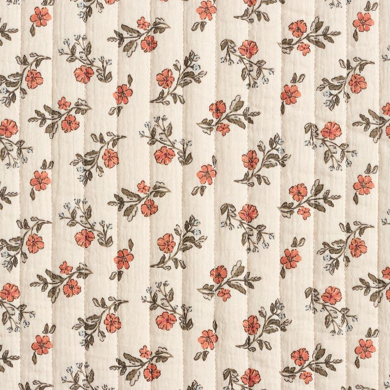 Mousseline Doorgestikte stof romantische bloemen – ecru/licht bessen, image number 1