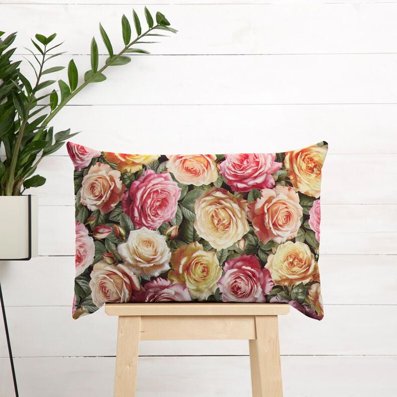 Decoratiefluweel weelderige rozen – roze/geel,  image number 6