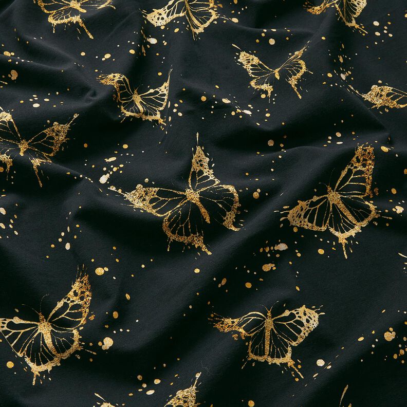 Katoenjersey gouden vlinders | Glitzerpüppi – zwart,  image number 2