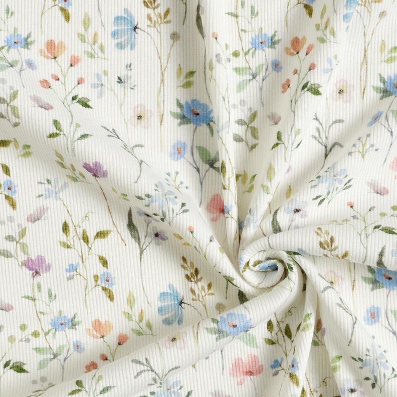 Ribjersey Aquarel bloemenweide – ivoor, image number 3