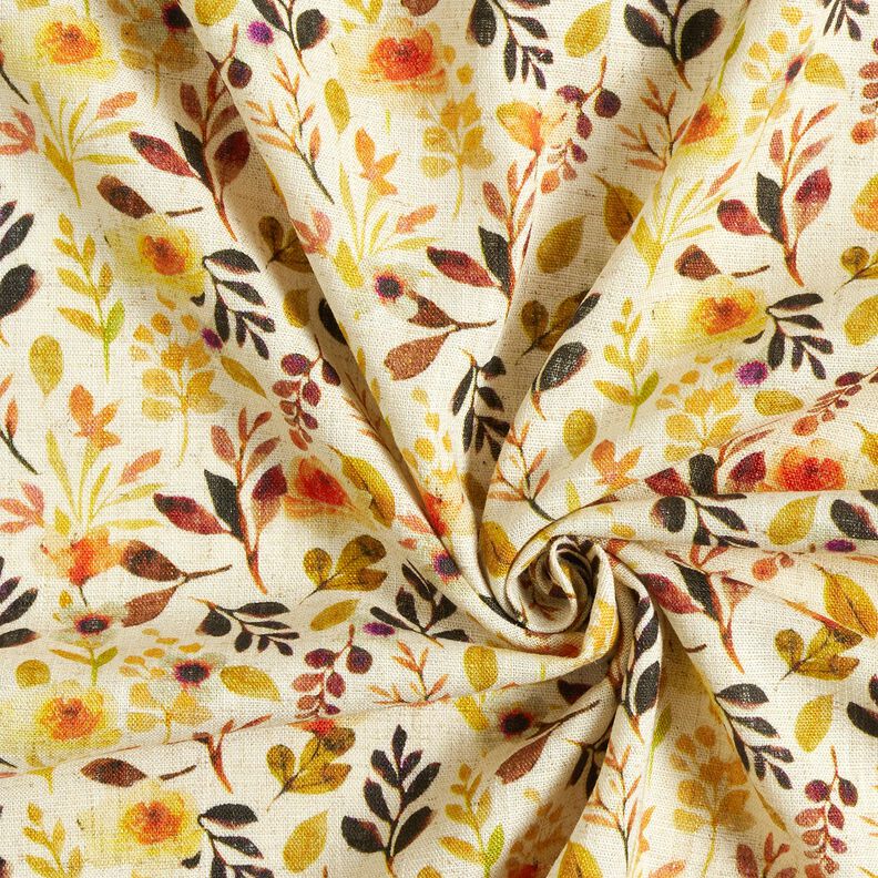 Viscose-linnen-mix Herfstbladeren – lichtbeige/oranje, image number 3