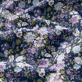 Katoenpopeline Romantische bloemenweide – marineblauw/lavendel, 