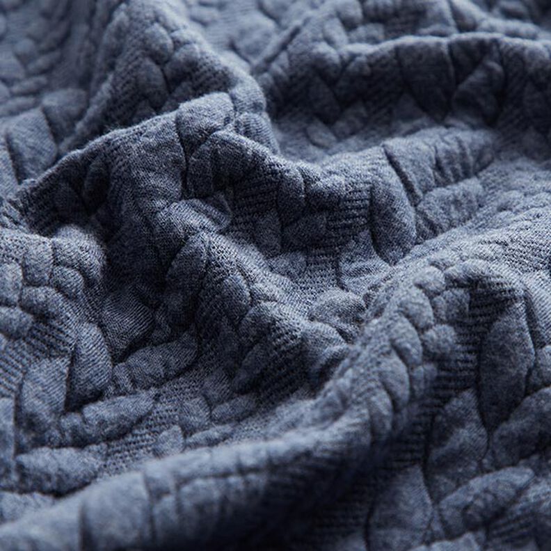 Jerseyjacquard cloqué kabelsteekpatroon – jeansblauw,  image number 2