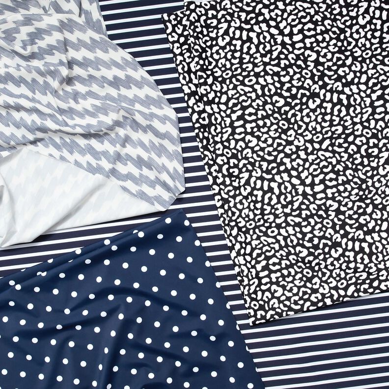 Badpakstof Polkadots – marineblauw/wit,  image number 5