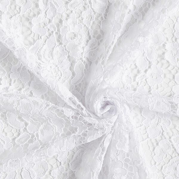 Kanten stof met golvende rand met bloesems aan beide zijden – wit,  image number 4