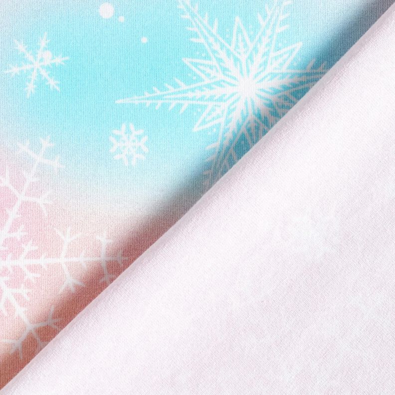 Katoenjersey Sneeuwvlokken aquarel verloop | Glitzerpüppi – ijsblauw/roos,  image number 4