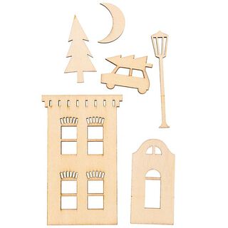 Houten decoratie stad Set [ 2,6 x 4 cm / 7,8 x 12,6 cm ] | Rico Design – natuur, 